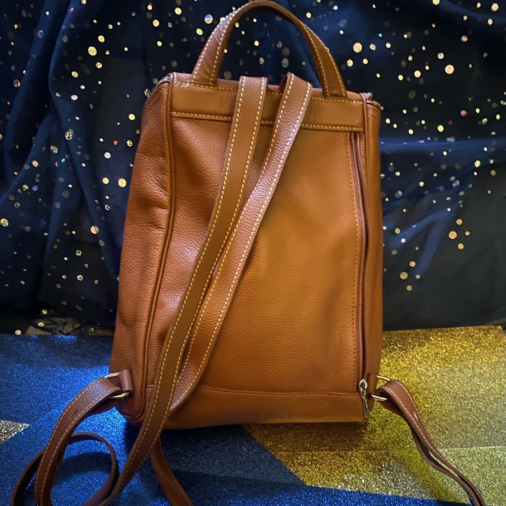 LONGCHAMP VINTAGE CAMEL TAN GENUINE LEATHER Backpack GORG RARE LUX $ FIRM - Picture 4 of 16